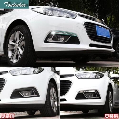 Tonlinker 2 PCS Car Styling Stainless Steel Front Fog Lights Eyebrow Article Case Stickers for Chevrolet Cruze 2015 Accessories