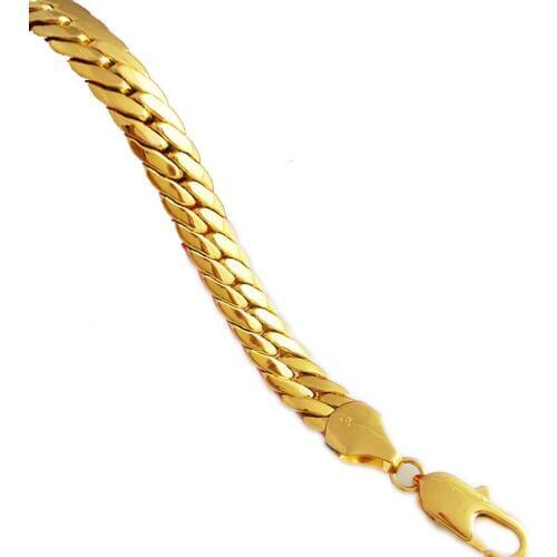 Solid Yellow Gold Filled Bracelets Flat Snake Bone Fastness Bracelet Mens Bracelet Chain