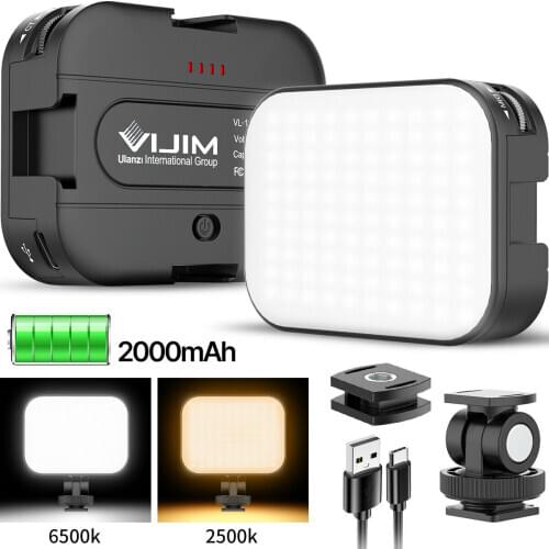 Ulanzi VL100C 3200K-6500K LED Video Light 170° Adjustable Angle Ballhead 3 cold Shoe Vlog Fill Light Built-in 2000mAh Battery