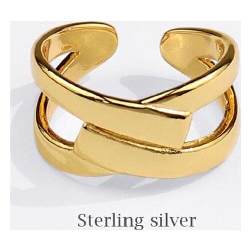 Sole Memory Geometry Simple Creative Cross 925 Sterling Silver Female Resizable Opening Rings SRI839