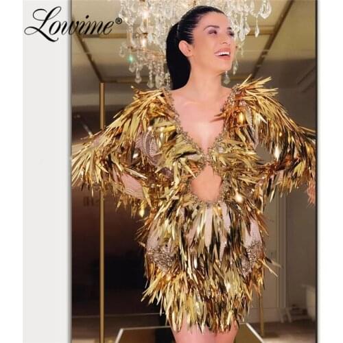 Gold Sequins Evening Dresses V Neck Open Back Sexy Dresses Woman Night Party Kaftans 2020 Newest Special Occasion Prom Dresses