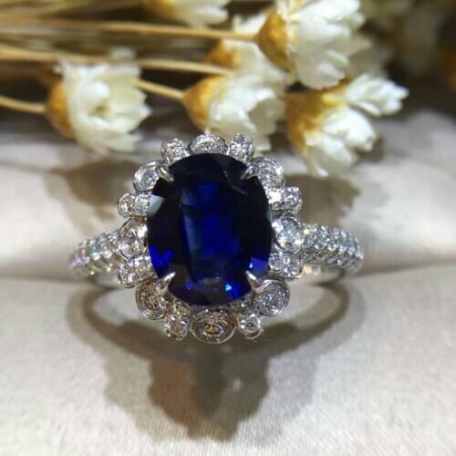 Princess Diana and Kate Style Sapphire Diamond Ring 2.042ct+0.599ct 18K Gold Natural Sapphire Women Ring with Diamond Setting