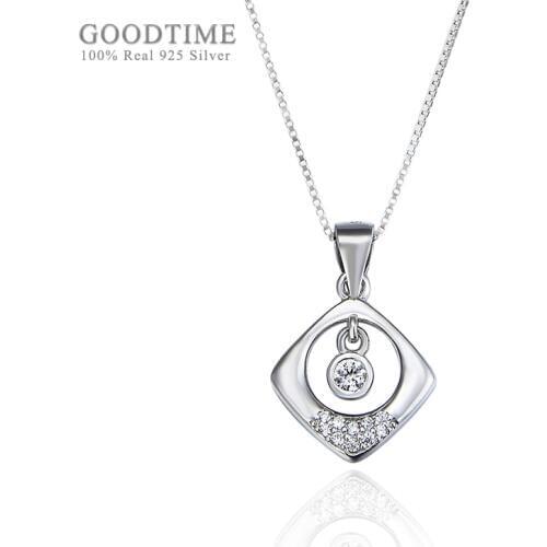 Fashion Women Necklace Pure 925 Sterling Silver Necklace Square Round Hollow Zircon Pendant Clavicle Chain Jewelry Accessory