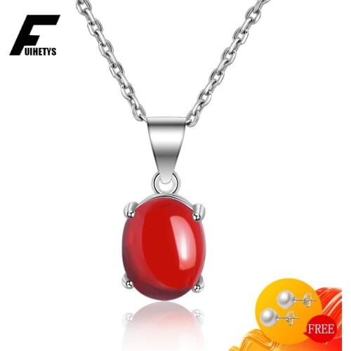 Vintage Necklace Oval Ruby Gemstone Pendant 925 Silver Jewelry Accessories for Women Wedding Engagement Party Gifts Wholesale