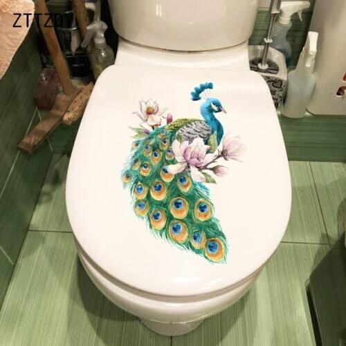 ZTTZDY 16.5CM×23.9CM Beautiful Hand Drawn Peacock WC Toilet Decoration Home Room Wall Stickers T2-0916