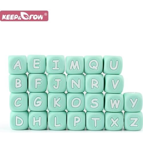 10pcs Green Silicone Alphabet Letter Beads DIY baby Teething Pacifier Chain Food Grade Silicone Baby Oral Care Teether Beads