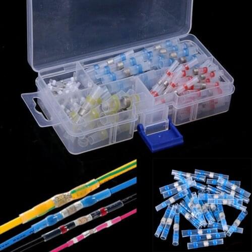 100Pcs Heat Shrink Butt Crimp Terminals Waterproof Solder Seal Electrical Connectors Wire Cable Splice Kit Automotive Marine