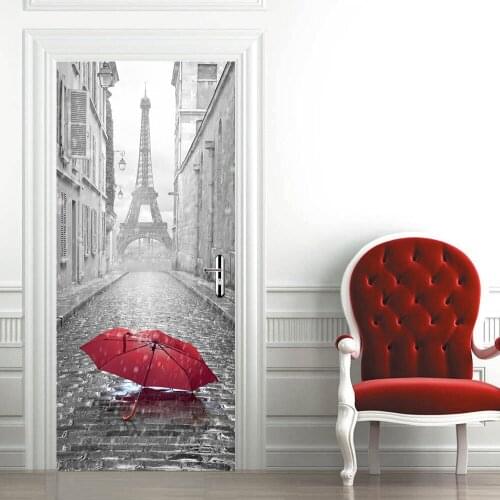 Paris Tower In 3D DIY Door Wall Stickers Home Decor Living Room Bedroom Art Mural Self-adhesive Waterproof Removable Wallpaper