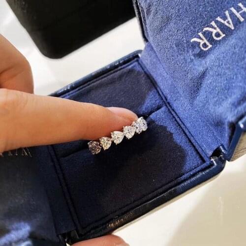 2020 New Bling Heart Sharp Zircon Stone Cute 100% S925 Sterling Silver Ring for Women Wedding Engagement Fashion party Jewelry