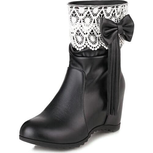 2020 Autumn Winter Princess Lolita Boots Girls Fashion Lace Hem JK Cosplay Party Shoes Female Bow Tassel Increased Inner Heel