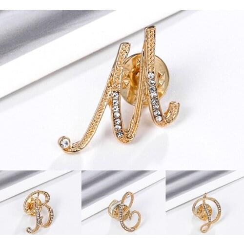 26 Letters Brooch Women Clothes Accessories Jewelry Gift For Girl Crystal Rhinestones Lapel Pin Shirt Dress Badge