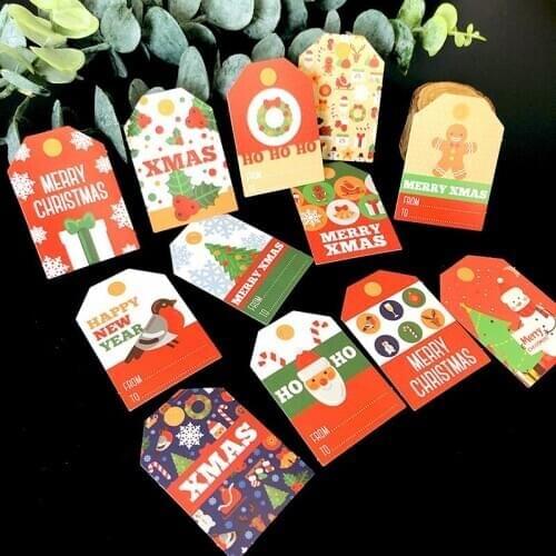 48 PCS Christmas Gift Tags with Jute Twine String for DIY Xmas Holiday Present Wrap Stamp and Label Package Name Card
