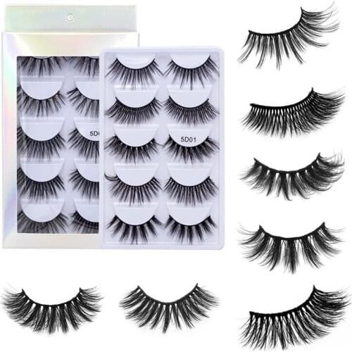 5 Pairs Natural Bushy False Eyelashes 5D Mink Fake Eyelashes Hand Made Extension Thick False Lashes Eye Makeup