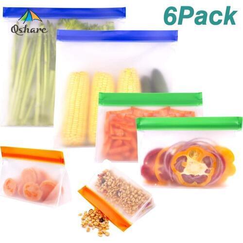 6Pcs/Set Baby Reusable Food Storage Bags Stand Up Ziplock Fresh Bag