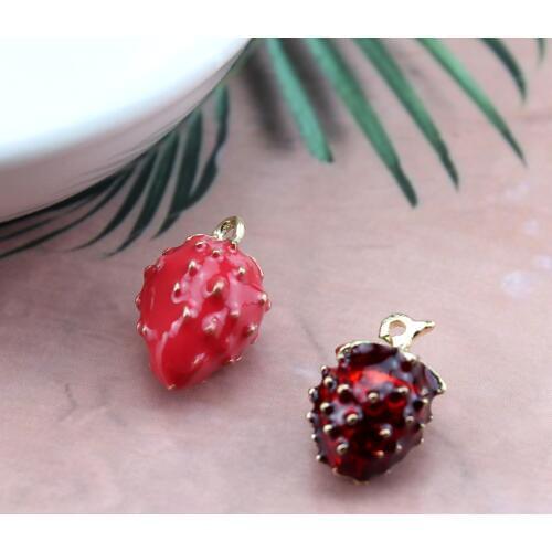 6pcs Fashion Alloy Strawberry Charms Fruit Dangle Berry Pendants Earring Diy Handmade Jewelry Making For Bracelet Metal Women