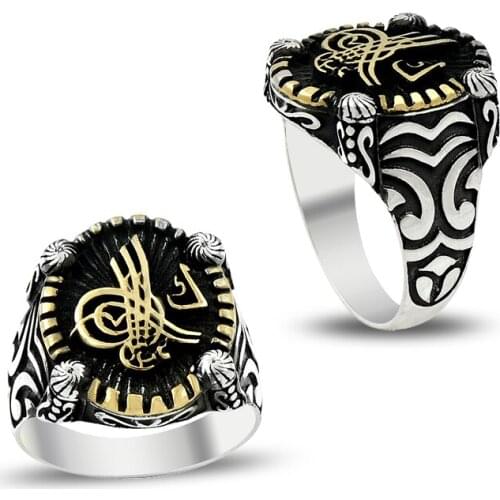 925 Silver Ottoman Flag Printed Casual Rings for Men