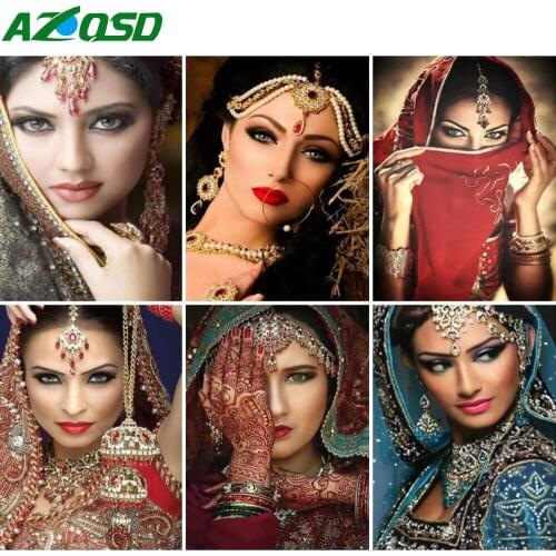AZQSD Diamond Painting Indian Woman Cross Stitch Handicraft Diamond Embroidery Portrait Mosaic Rhinestones Home Decoration Gift