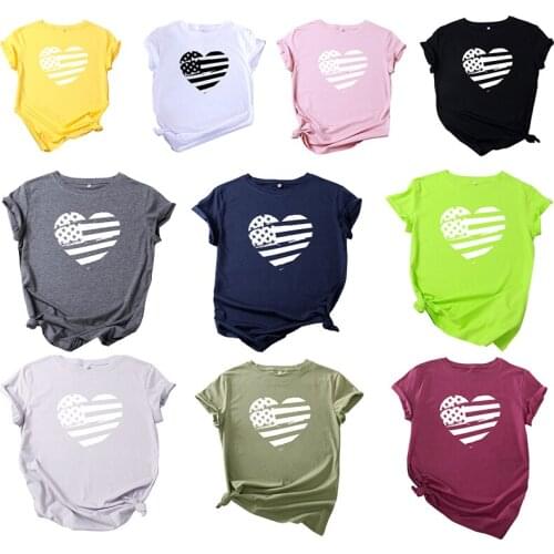 American Flag Print Heart-Shaped Print Cotton Plus Size Short-sleeved T-shirt Womens Summer Casual Tops 5XL Oversized T-Shirt