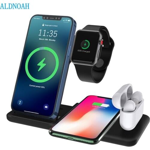 ALDNOAH 15W 4 in 1 Qi Wireless Charger for iPhone 12 11 Pro XS XR X 8 Fast Charging Dock Station For Apple Watch 6 5 AirPods Pro