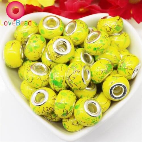 10Pcs Yellow Color Blue Red Flower Glass European Charms Murano Big Hole Spacer Beads Fit Pandora Bracelet Chain Jewelry Beads