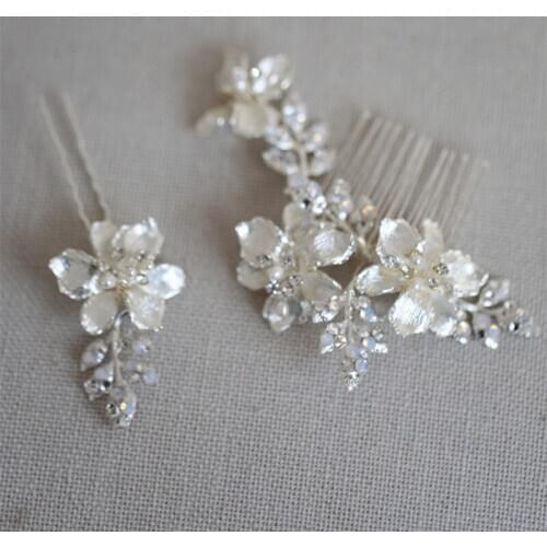 Floral Fresh Water Pearl Gold Silver Color Wedding Hair Combs Bridal Headpiece Women Head Decorative Jewelry RE4056