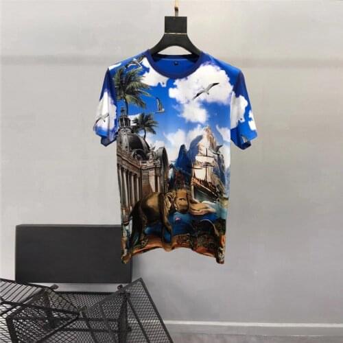 Europe Style Summer Fashion mens High quality casual Tee tos Chic animal print T-Shirts A387