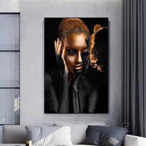 Black Gold African Nude Art Woman Oil Painting Cuadros Prints on Canvas Posters Wall Art Scandinavian Picture Room Home Decor