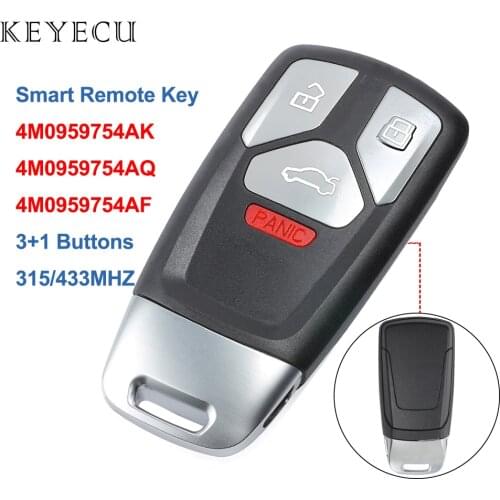 Keyecu 4M0959754AK Smart Remote Key 4 Buttons 315MHz / 433MHz for Audi A4 A5 Q7 TT 2016 2017 2018, 4M0 959 754 AK / AQ / AF