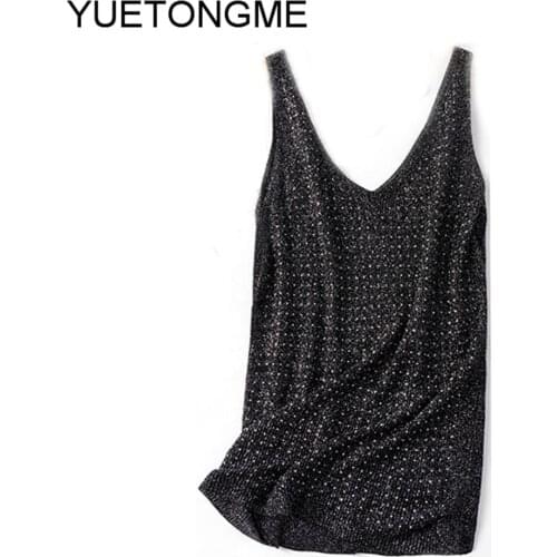 Simulated Diamond Straped Brown Tops Vintage V-neck Sleeveless Tank Top Streetwear Outfits Slim TSP170