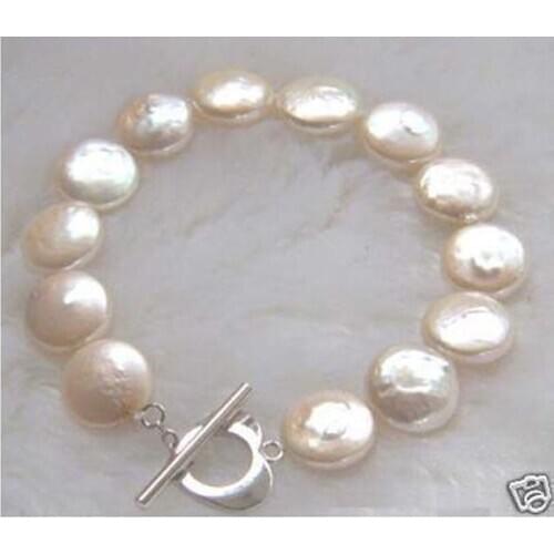 Beautiful Freshwater White Coins pearl womans bracelet 7.5"
