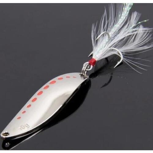 10g/15g/20g Metal Spinner Fishing Lure Spoon Hard Baits Sequins Noise Paillette with Feather Treble Hook Tackle