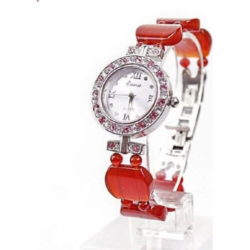 Fashion Women Quartz Bracelet Watches for Girls Students Gifts Female Wrist Watches Nature Red Agate Jewelry