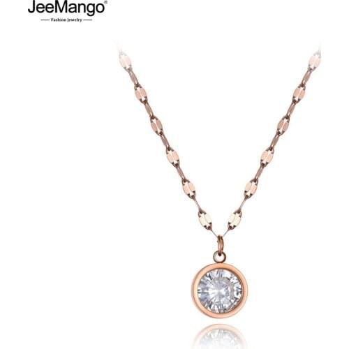 JeeMango Trendy Stainless Steel Sparkling Big CZ Crystal Choker Necklaces For Women Office Style Charm Pendant Necklace JN19218