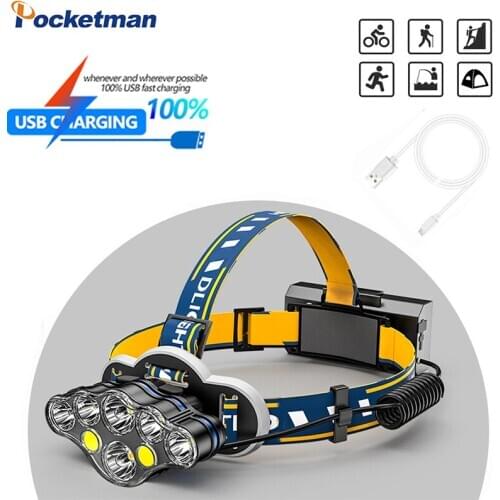 7 LEDs Headlamp Strong Light USB Rechargeable Headlight Waterproof Head Front Light 90 Degree Head Rotation Head Torch Head Lamp