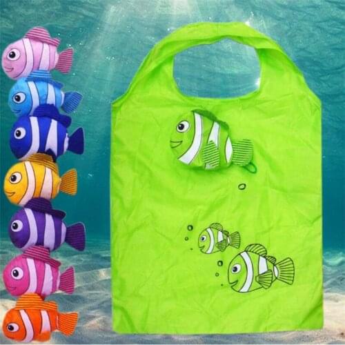 New Plastic Foldable Recycle Shopping Bag Reusable Tote Cartoon Sea Fish Fruit Vegetable Grocery Shopping Storage Shoulder Bags