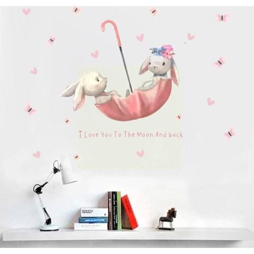 2021 New Pink cute rabbit wall sticker For kids room sticker decoration, door wall decoration living room bedroom home M2G9