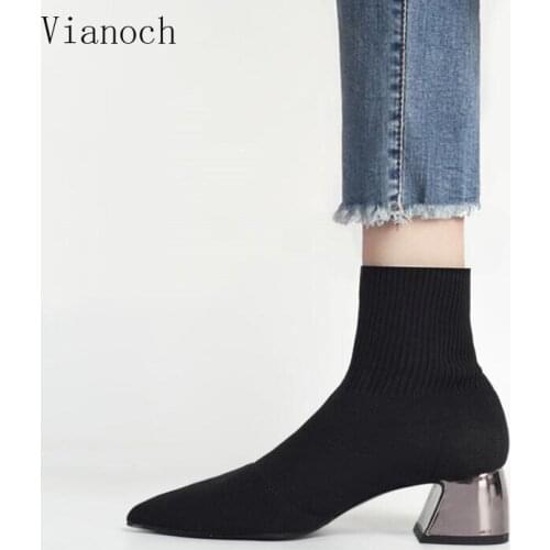 New Fashion Ankle Boots Women High Heels Pointed Toe Spring Autumn Sock Boots Shoes Woman aa0097