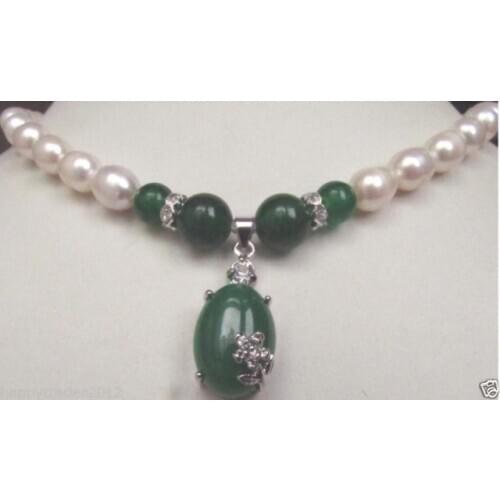NEW DESIGN 17" SOUTH SEA GENUINE WHITE PEARL GREEN JADE NECKLACE