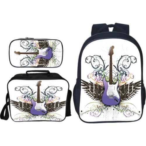 New Style 3pcs/set Printing Guitar Kids Baby School Bags Cool Stars Children Backpacks for Boys Schoolbag Student Suit Bookbag