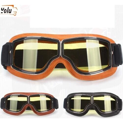 YOLU Helmet Goggles Motorcycle Goggle Vintage Pilot Biker Leather for Motorcycle Bike Goggle