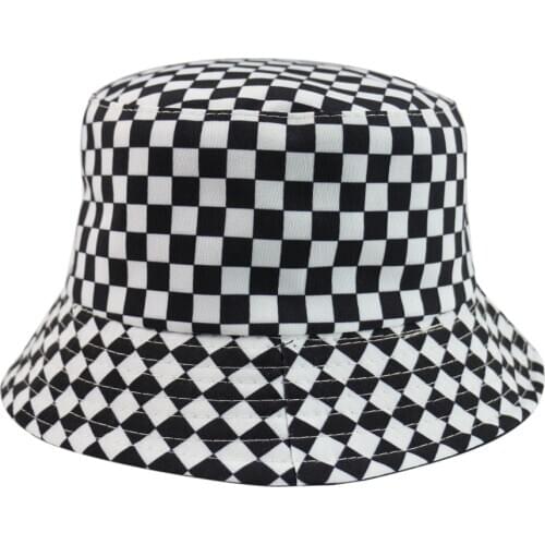 2020 New Brand Black White Plaid Check Bucket Hats Fishing Caps Women Mens Reversible Fisherman Hat camouflage sun protector