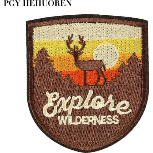 PGY Sunset Elk Nordic Decoration Clothing Iron Patch Embroidery Ironing Sewing Machine DIY Style Clothes Embroidery Landscape