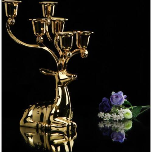 Romantic Retro Candlestick Wedding Candlelight Dinner Six Silver-plated Deer Head Candlesticks candelabros centro de mesa bodas