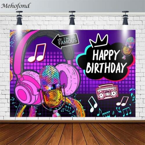 Happy Birthday Party Backdrop Super Star Microphone Headset Radio Photography Background Photo Studio Photocall Decoration Props