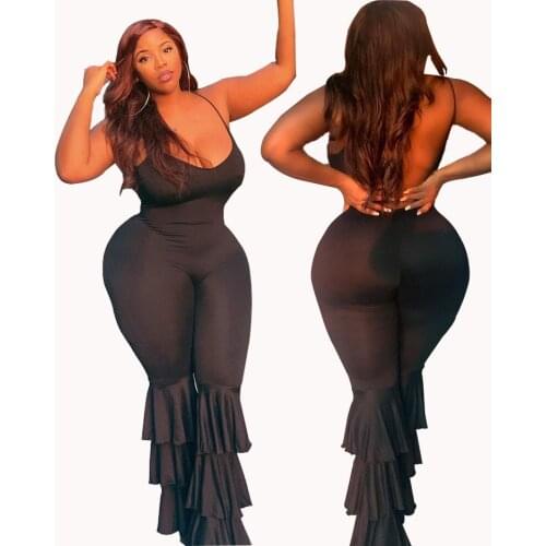 Sexy Backless Open Back Jumpsuit Women Ruffles One Piece Long Rompers Night Club Party Beach Playsuit Plus Size 4XL 5XL