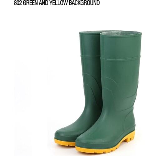 Agricultural pvc rubber rain boots green yellow soles mens industrial safety boots low price waterproof rubber boots
