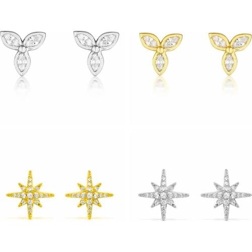 925 Sterling Silver Snowflake Star Stud Earrings for Women Simple Tiny Crystal Earrings Korean Fashion Party Essentials jewelry
