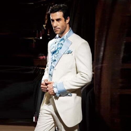 Custom Made Groomsmen White One Buttons Groom Tuxedos Notch Lapel Men Suits 2 Pieces Wedding Best Man ( Jacket+Pants )