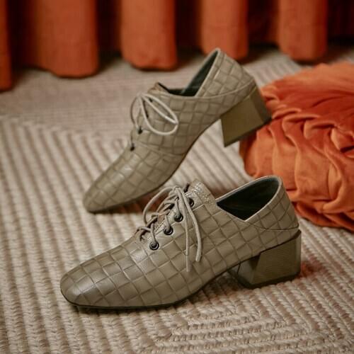 2021 Spring Autumn New Women Pumps Genuine Leather Lace-Up Classic Casual Shoes Woman High Heeled Basic Platforms Shoes Female