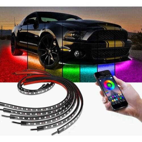 Universal 4PCS 12V IP65 App Control Flowing Color RGB LED Strip Under Car 50 100 150 Tube Underglow Underbody System Neon Light